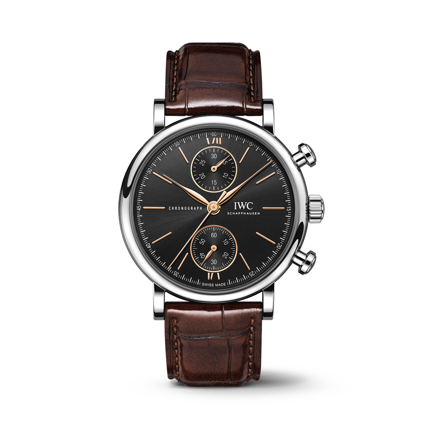 IWC Schaffhausen Portofino Chronograph 39 mm Black  Dial Stainless Steel Dark Brown   Leather Strap IW391404