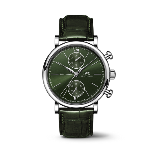 IWC Schaffhausen Portofino Chronograph 39 mm Green  Dial Stainless Steel Green   Leather Strap IW391405