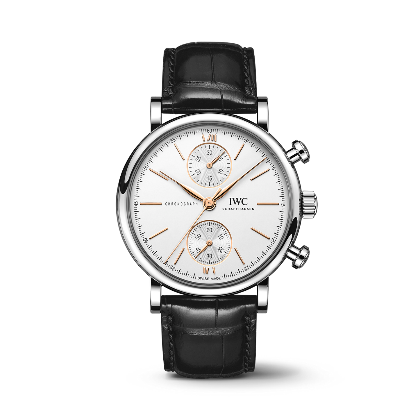 IWC Schaffhausen Portofino Chronograph 39 mm Silver  Dial Stainless Steel Black   Leather Strap IW391406