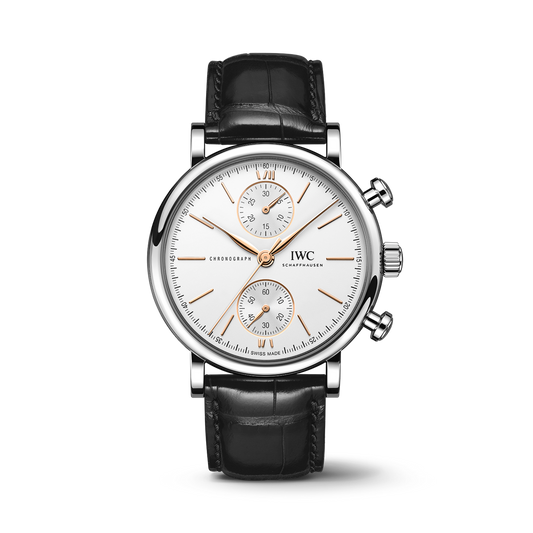 IWC Schaffhausen Portofino Chronograph 39 mm Silver  Dial Stainless Steel Black   Leather Strap IW391406