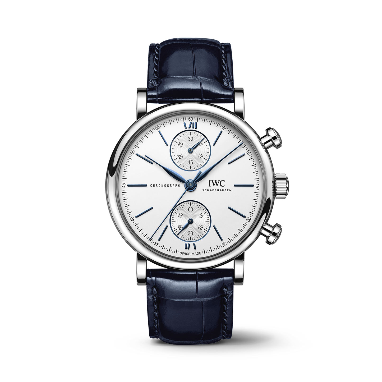IWC Schaffhausen Portofino Chronograph 39 mm Silver  Dial Stainless Steel Blue   Leather Strap IW391407
