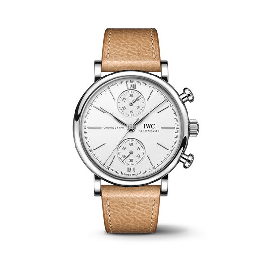 IWC Schaffhausen Portofino Chronograph 39 mm White Dial Stainless Steel Beige   Strap IW391502