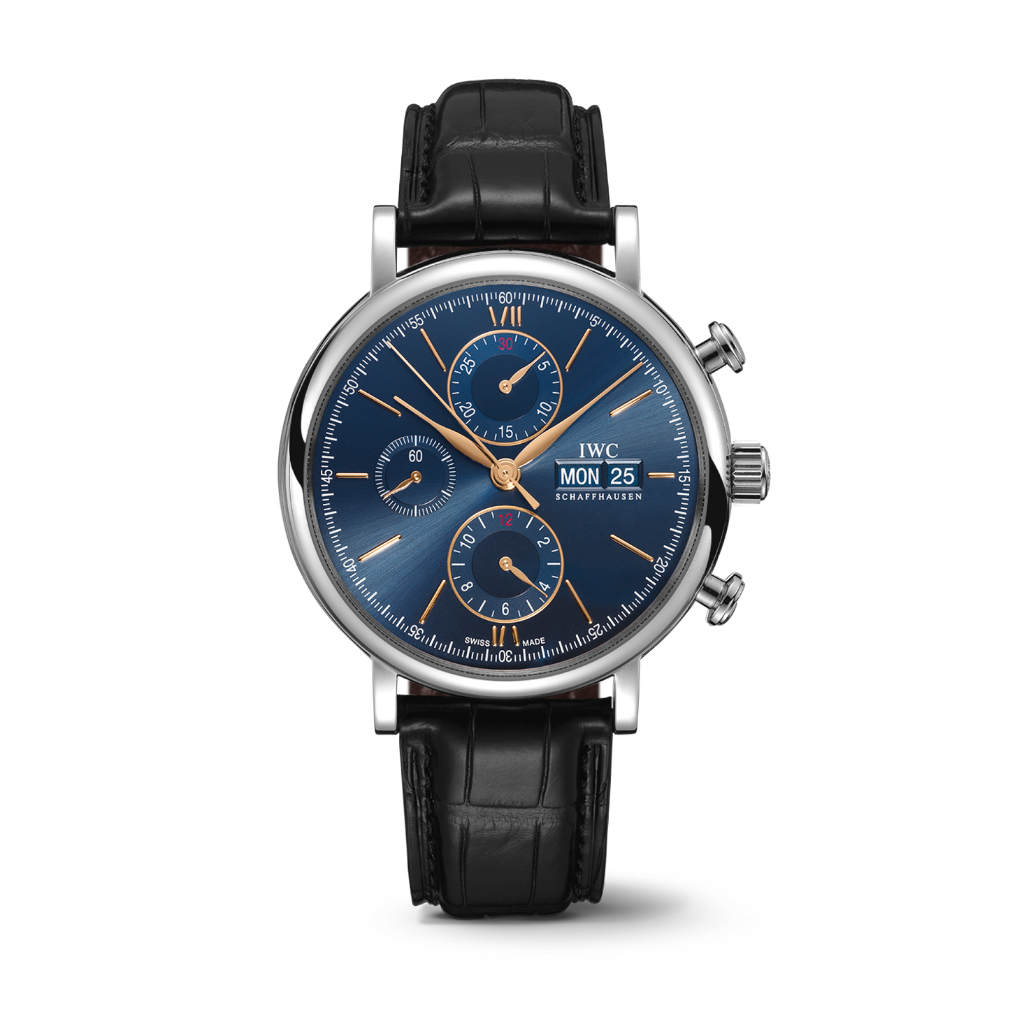 IWC Schaffhausen Portofino Chronograph 42 mm Blue  Dial Stainless Steel Black   Leather Strap IW391036