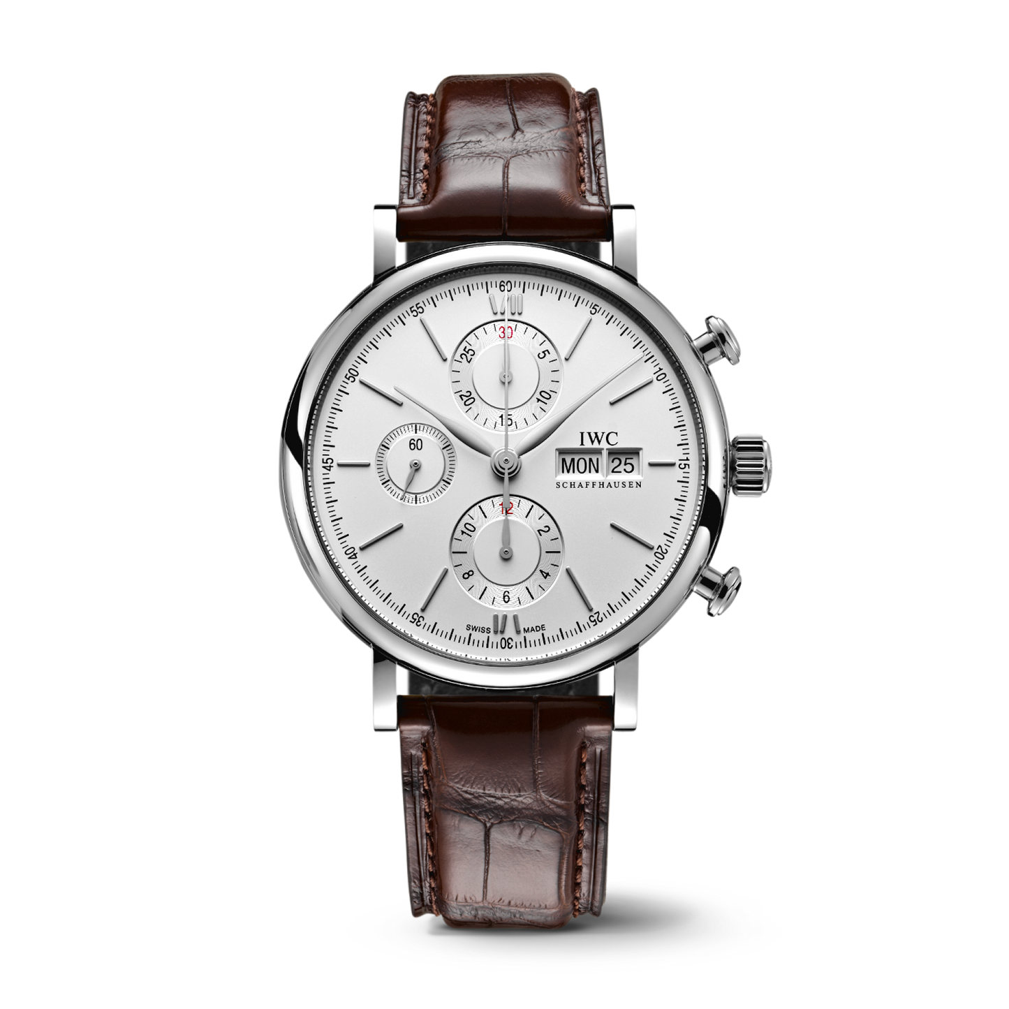 IWC Schaffhausen Portofino Chronograph 42 mm Silver  Dial Stainless Steel Dark Brown   Leather Strap IW391027