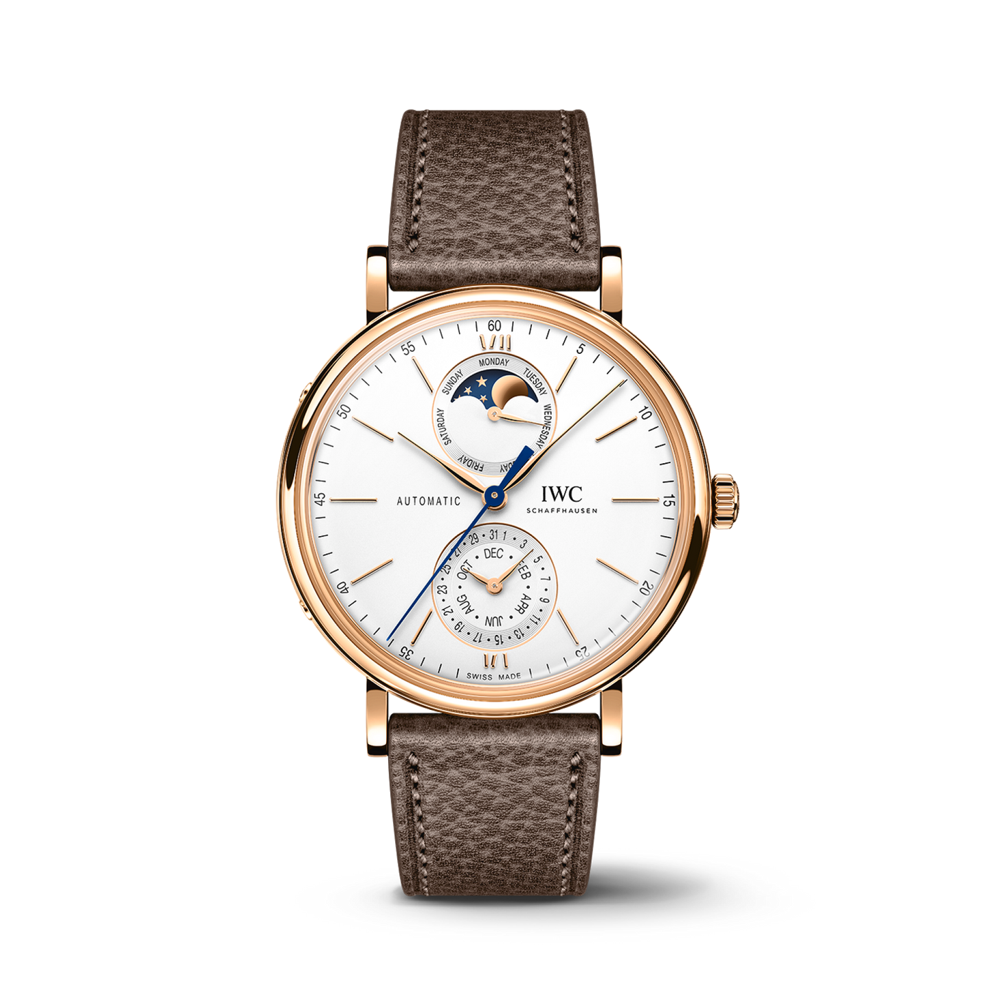 IWC Schaffhausen Portofino Complete Calendar 41 mm Silver  Dial 18 Kt 5N Gold Case Taupe   Strap IW359002