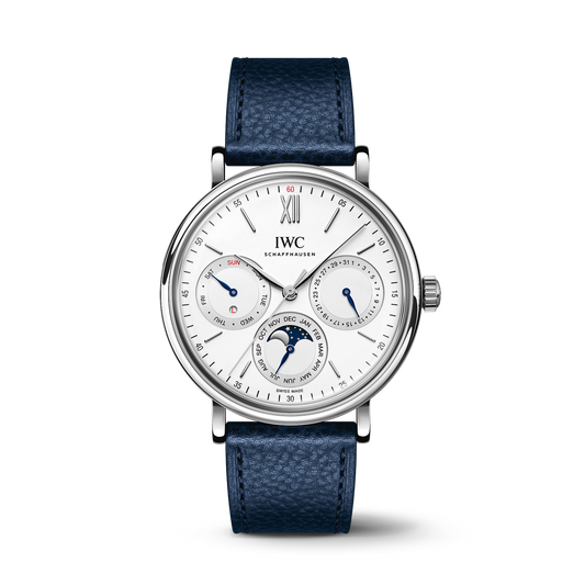 IWC Schaffhausen Portofino Perpetual Calendar 40 mm Silver  Dial Stainless Steel Blue   Strap IW344601