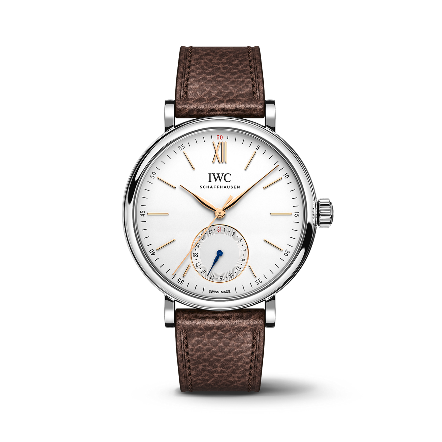 IWC Schaffhausen Portofino Pointer Date 39 mm Silver  Dial Stainless Steel Brown   Strap IW359201