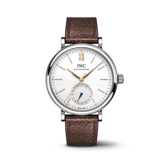 IWC Schaffhausen Portofino Pointer Date 39 mm Silver  Dial Stainless Steel Brown   Strap IW359201