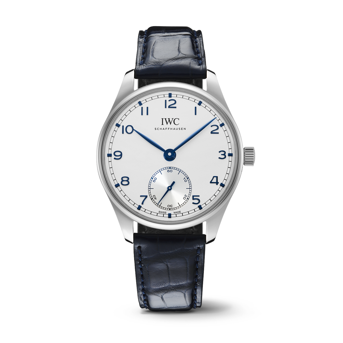 IWC Schaffhausen Portugieser Automatic 40.4 mm Silver Dial Stainless Steel Blue   Leather Strap IW358304
