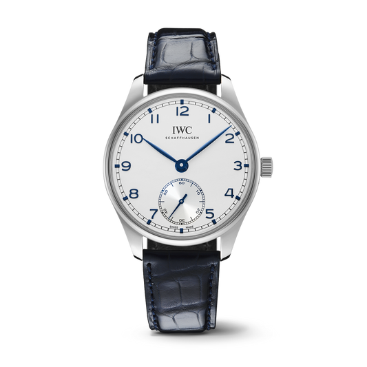 IWC Schaffhausen Portugieser Automatic 40.4 mm Silver Dial Stainless Steel Blue   Leather Strap IW358304