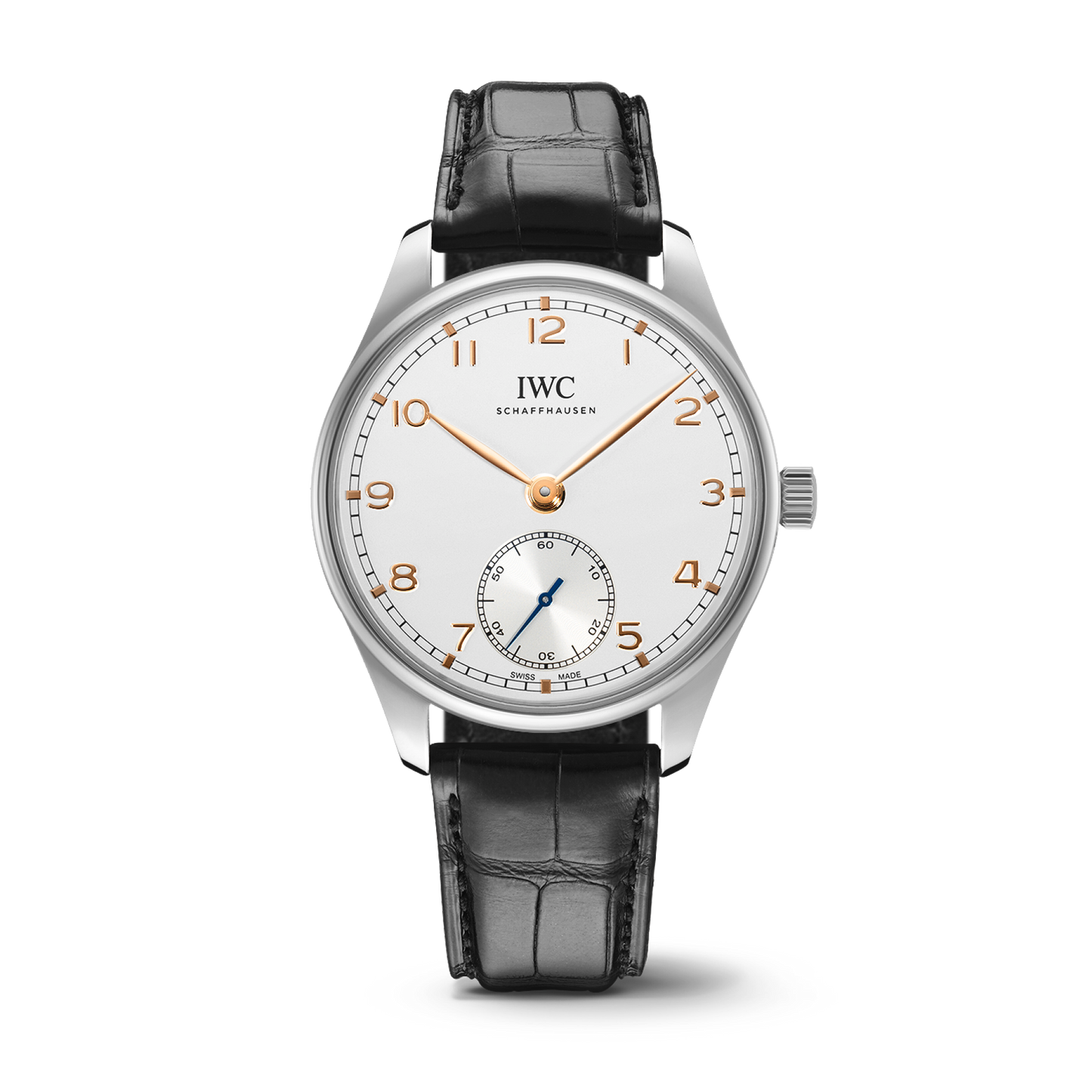 IWC Schaffhausen Portugieser Automatic 40 mm Silver Dial Stainless Steel Black   Leather Strap IW358303