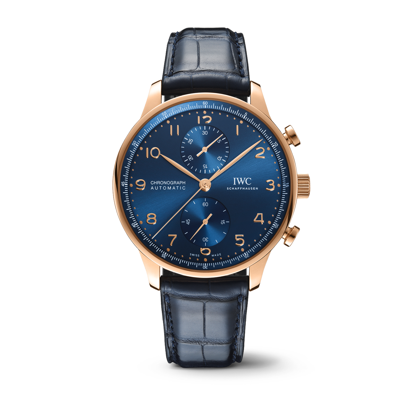 IWC Schaffhausen Portugieser Chronograph 41 mm Blue Dial 18k 5N Gold Blue   Leather Strap IW371614