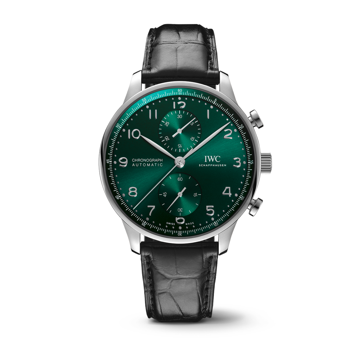 IWC Schaffhausen Portugieser Chronograph 41 mm Green Dial Stainless Steel Black   Leather Strap IW371615