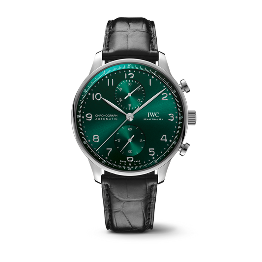 IWC Schaffhausen Portugieser Chronograph 41 mm Green Dial Stainless Steel Black   Leather Strap IW371615