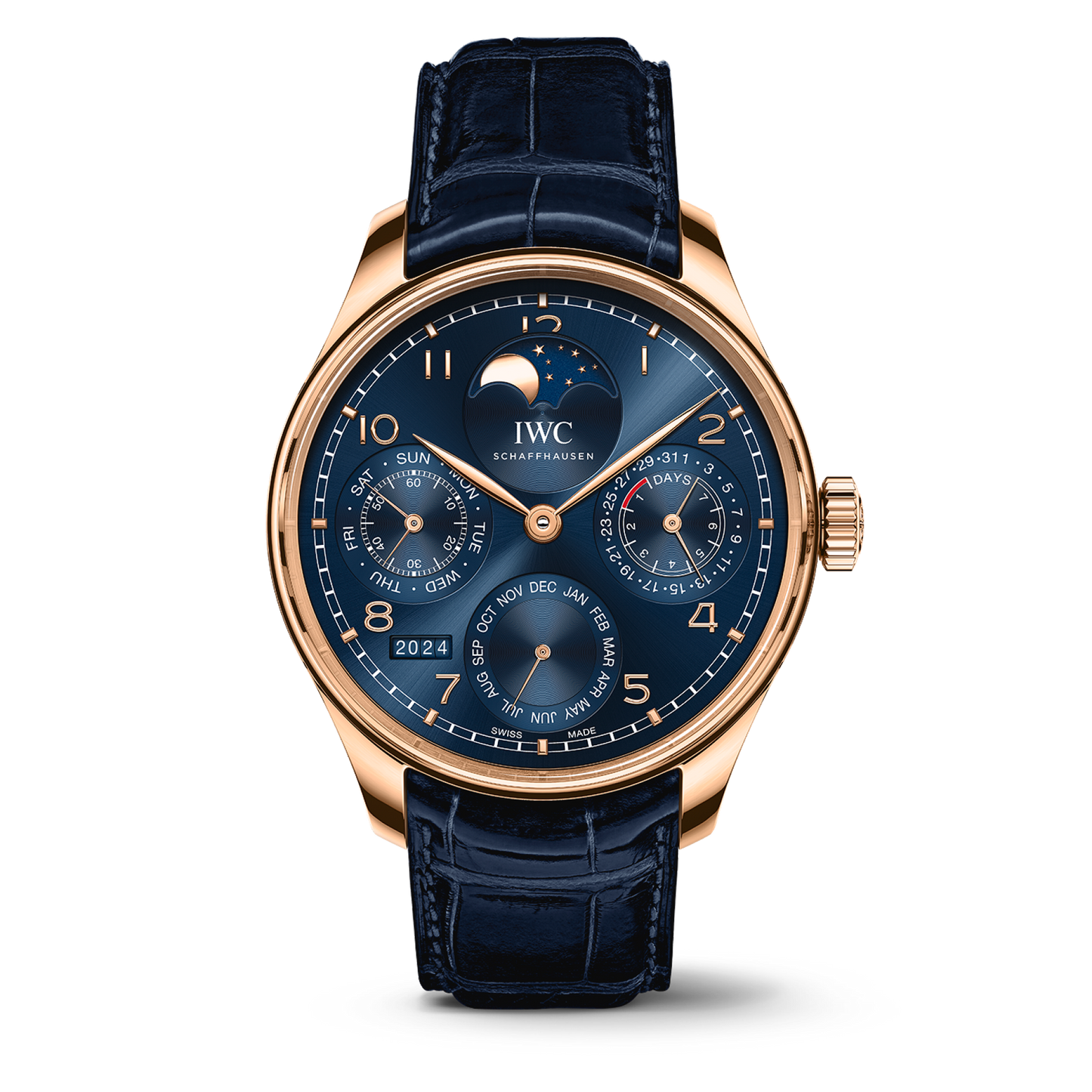 IWC Schaffhausen Portugieser Perpetual Calendar 44.2 mm Blue Dial 18k Armor Gold Blue   Leather Strap IW503312
