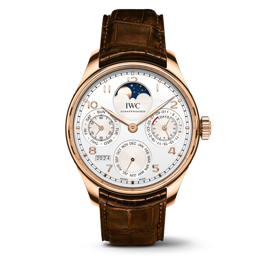 IWC Schaffhausen Portugieser Perpetual Calendar 44.2 mm Silver Dial 18k 5N Gold Dark Brown   Leather Strap IW503302