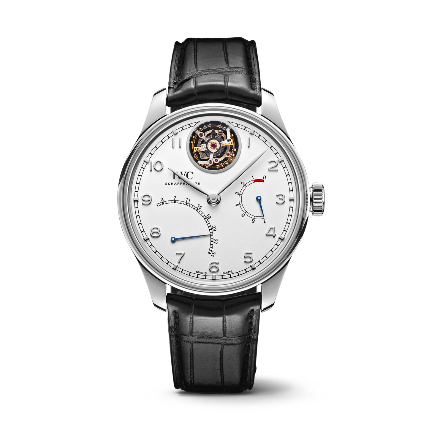 IWC Schaffhausen Portugieser Tourbillon Mystère Rétrograde 44.2 mm Silver Dial Platinum Black   Leather Strap IW504601