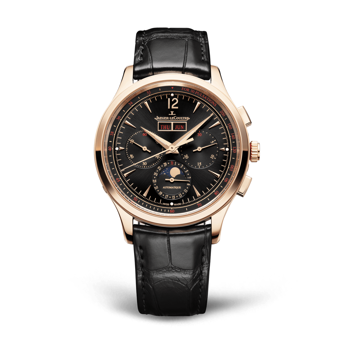 Jaeger-LeCoultre Master Control Chronograph Calendar 40 mm Black Dial Pink Gold   Leather Strap Q413257J