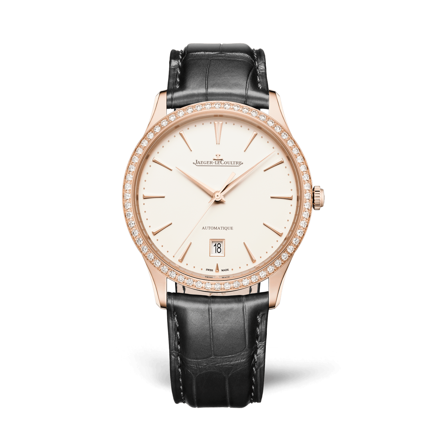 Jaeger-LeCoultre Master Ultra Thin Date 39 mm Beige Dial with Diamonds Pink Gold   Leather Strap Q1232502