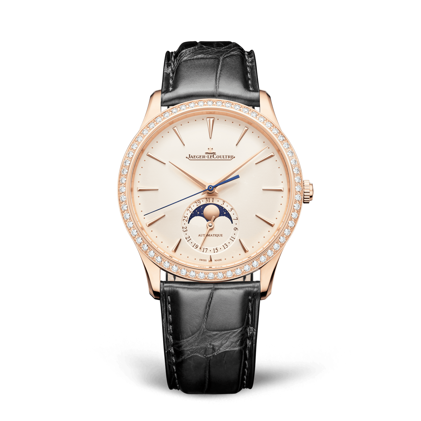 Jaeger-LeCoultre Master Ultra Thin Moon 39 mm Beige Dial with Diamonds Pink Gold   Leather Strap Q1362503
