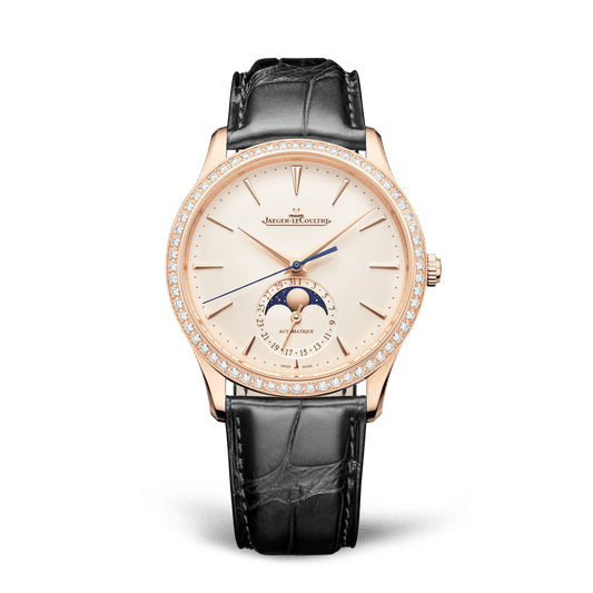 Jaeger-LeCoultre Master Ultra Thin Moon 39 mm Beige Dial with Diamonds Pink Gold   Leather Strap Q1362503
