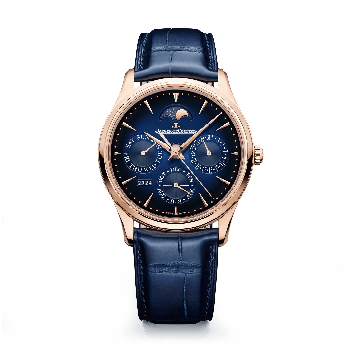 Jaeger-LeCoultre Master Ultra Thin Perpetual Calendar 39 mm Blue Dial Pink Gold   Leather Strap Q114258J