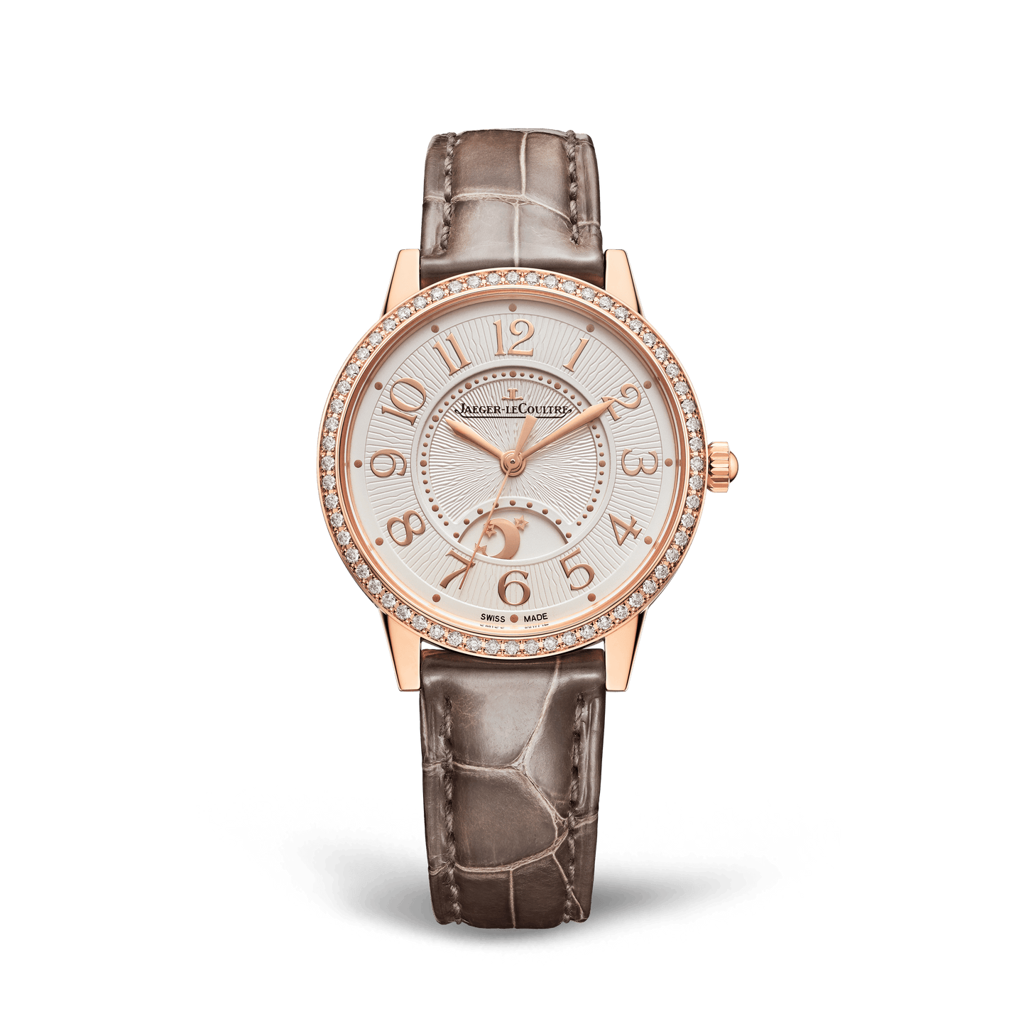 Jaeger-LeCoultre Rendez-Vous Classic Night & Day 34 mm Silvered Grey Dial with Diamonds Pink Gold   Leather Strap Q3442440