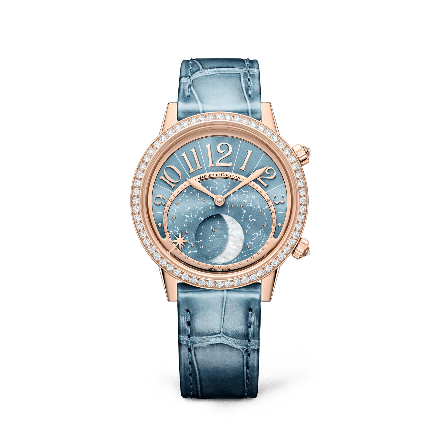 Jaeger-LeCoultre Rendez-Vous Jewellery Moon 36 mm Blue Dial with Diamonds Pink Gold   Leather Strap Q3522480