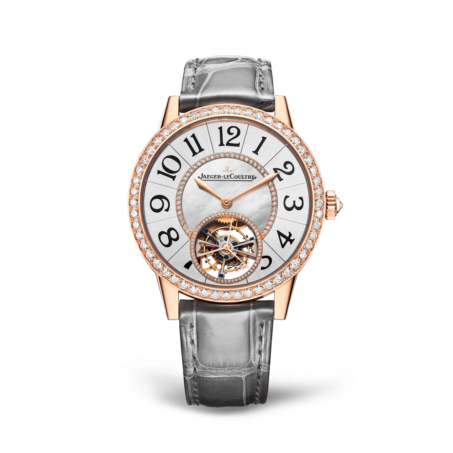 Jaeger-LeCoultre Rendez-Vous Jewellery Tourbillon 39 mm Grey Dial with Diamonds Pink Gold   Leather Strap Q3412410