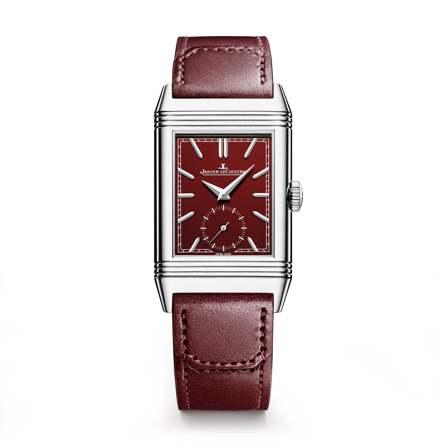 Jaeger-LeCoultre Reverso Tribute Monoface Small Seconds 45.6 x 27.4 mm Burgundy Dial Stainless Steel   Leather Strap Q397846J