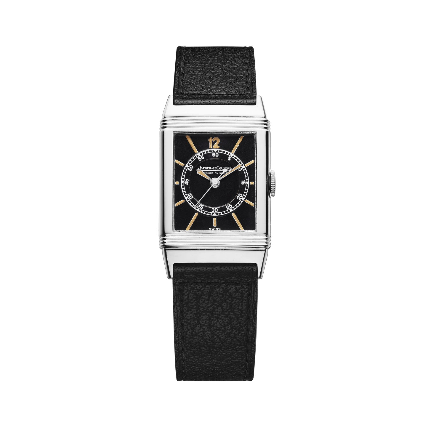 Jaeger-LeCoultre THE COLLECTIBLES Reverso Central Seconds 23 x 38 mm Black Dial Stainless Steel   Leather Strap QV020102