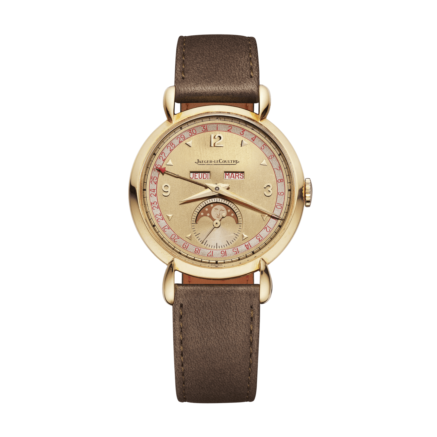 Jaeger-LeCoultre THE COLLECTIBLES Triple Calendar 35 mm Beige Dial 18k Yellow Gold   Leather Strap QVE27222