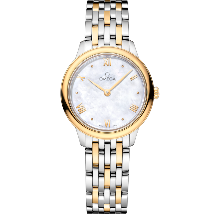 Omega De Ville Prestige 27.5 mm White Dial Stainless Steel and 18k Yellow Gold Bracelet 434.20.28.60.05.001