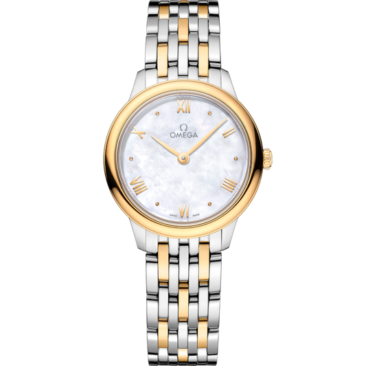 Omega De Ville Prestige 27.5 mm White Dial Stainless Steel and 18k Yellow Gold Bracelet 434.20.28.60.05.001