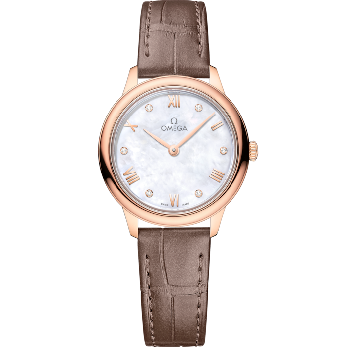 Omega De Ville Prestige 27.5 mm White Dial with Diamonds  Sedna 18k Rose Gold Strap 434.53.28.60.55.001