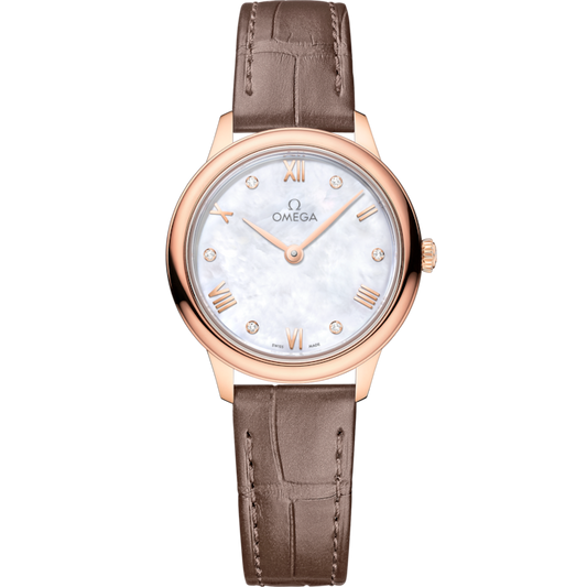 Omega De Ville Prestige 27.5 mm White Dial with Diamonds  Sedna 18k Rose Gold Strap 434.53.28.60.55.001