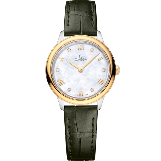Omega De Ville Prestige 27.5 mm White Dial with Diamonds  Stainless Steel and 18k Yellow Gold Strap 434.23.28.60.55.001