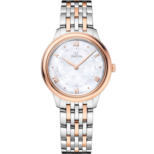 Omega De Ville Prestige 30 mm White Dial Stainless Steel and Sedna™ 18k Rose Gold Bracelet 434.20.30.60.05.001
