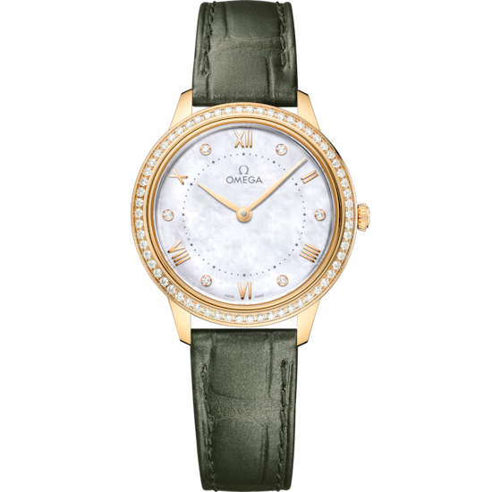 Omega De Ville Prestige 30 mm White Dial with Diamonds 18k Yellow Gold Strap 434.58.30.60.55.002