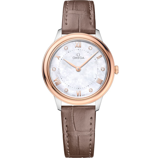 Omega De Ville Prestige 30 mm White Dial with Diamonds Stainless Steel and Sedna™ 18k Rose Gold Strap 434.23.30.60.55.001