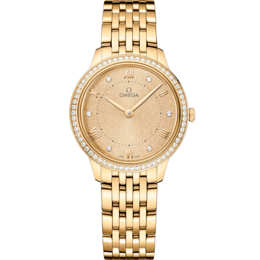 Omega De Ville Prestige 30 mm Yellow Dial with Diamonds 18k Yellow Gold Bracelet 434.55.30.60.58.001