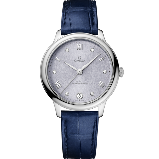 Omega De Ville Prestige 34 mm Blue Dial with Diamonds Stainless Steel Strap 434.13.34.20.53.001