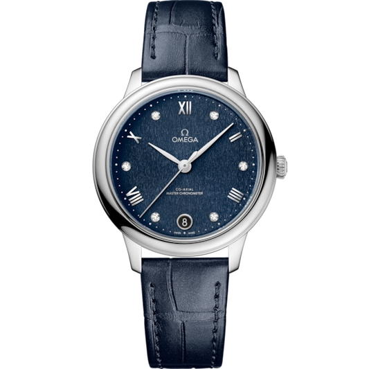 Omega De Ville Prestige 34 mm Blue Dial with Diamonds Stainless Steel Strap 434.13.34.20.53.002