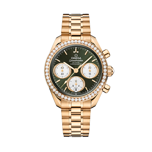 Omega Speedmaster 38  Green Dial  38 mm with Diamonds  Moonshine™ 18k Rose Gold Bracelet 324.55.38.50.60.001