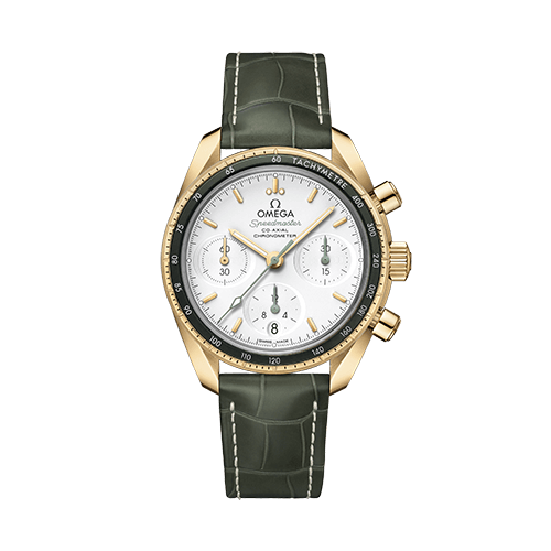 Omega Speedmaster 38  Silver Dial  38 mm 18k Yellow Gold Strap 324.63.38.50.02.004