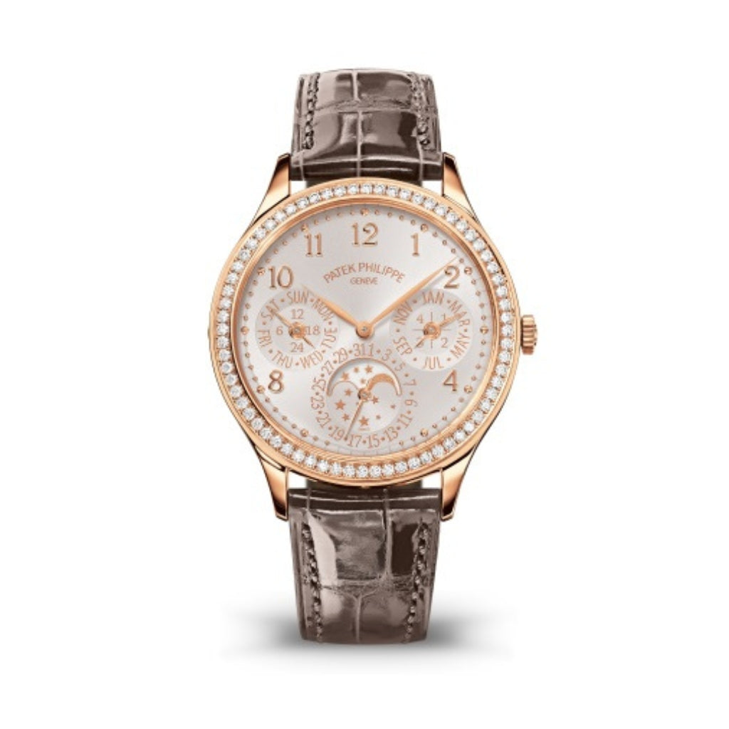 Patek Philippe Grand Complications 35.1 mm Silver Dial with Diamonds 18k Rose Gold   Leather Strap 7140R-001