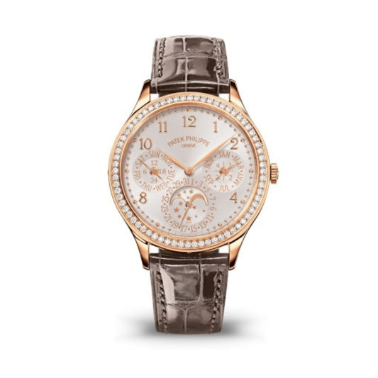 Patek Philippe Grand Complications 35.1 mm Silver Dial with Diamonds 18k Rose Gold   Leather Strap 7140R-001