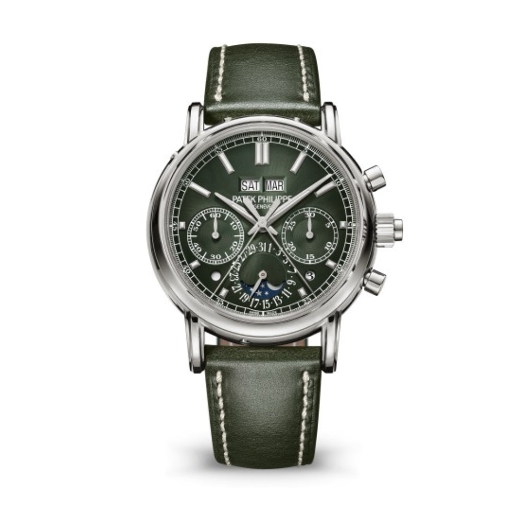 Patek Philippe Grand Complications 40 mm Olive Green Dial White Gold   Leather Strap 5204G-001