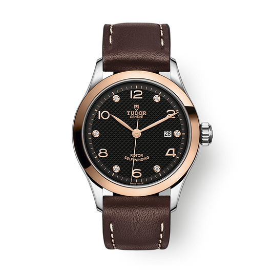 Tudor 1926 28 mm Black Dial with Diamonds Stainless Steel Leather Strap M91351-0008