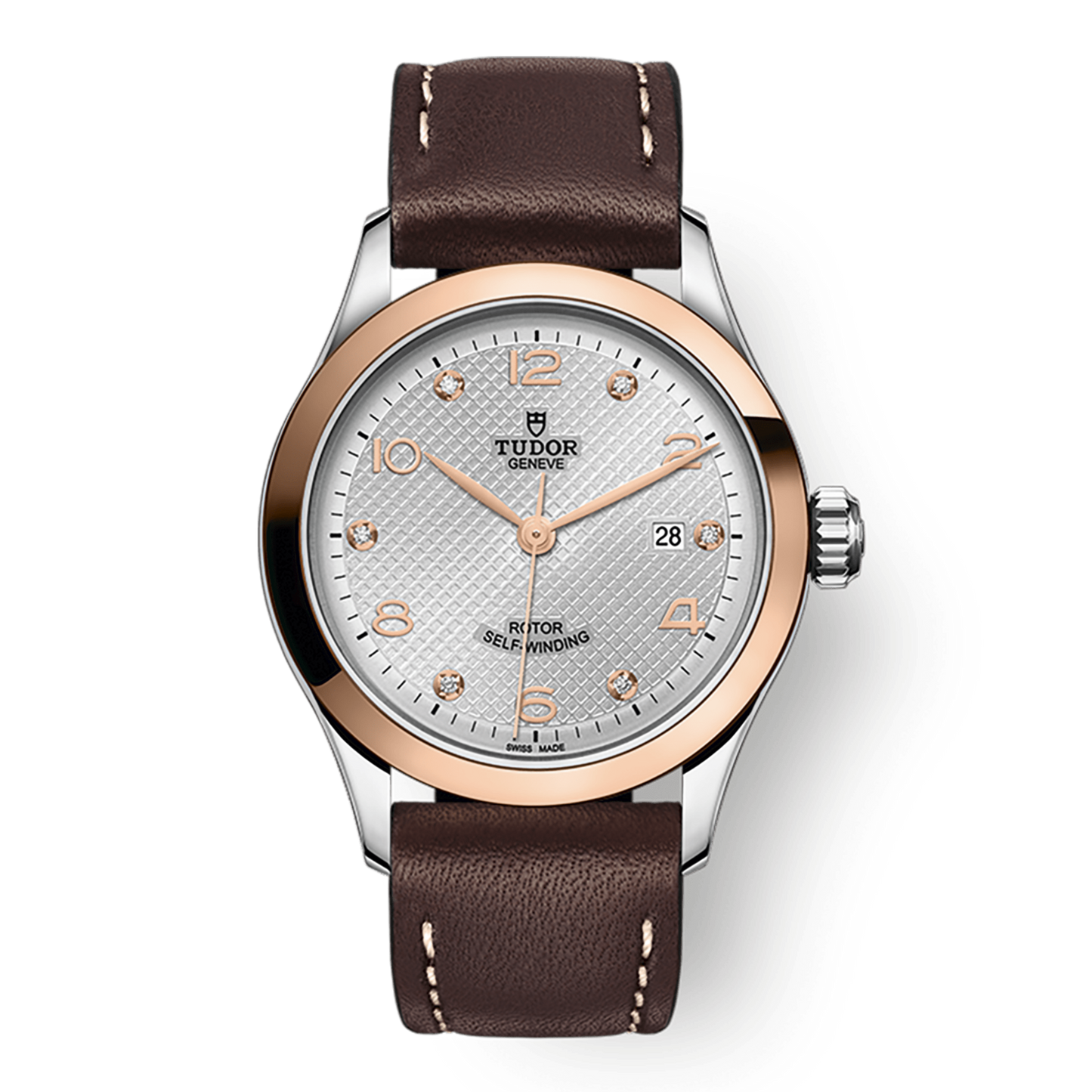 Tudor 1926 28 mm Silver Dial with Diamonds Stainless Steel Leather Strap M91351-0006